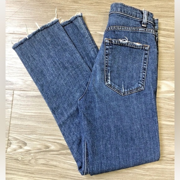 REFORMATION HIGH RISE JEANS SIZE 24 STRAIGHT LEG CROPPED RAW HEM STRETCH - Picture 8 of 10